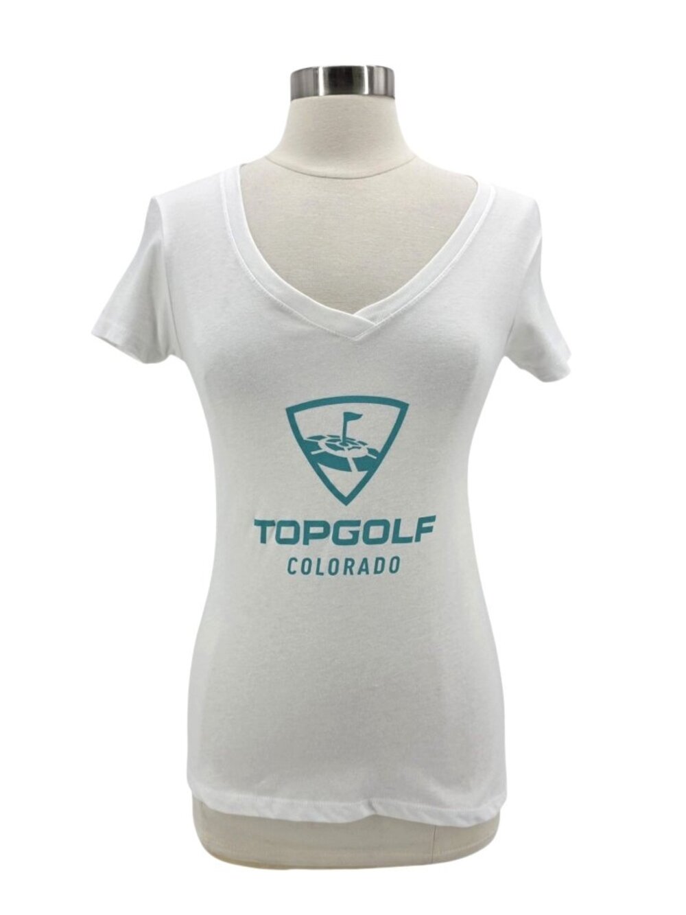 NWD Top Golf Womens Medium Top Colorado Fitted V-neck White Graphic T-Shirt Tee